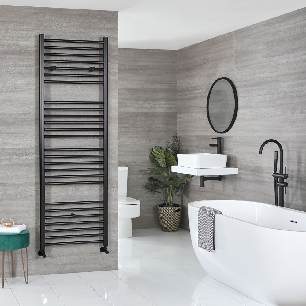 Nox - Matt Black Hydronic Flat Towel Warmer - 70 7/8” x 23 5/8”