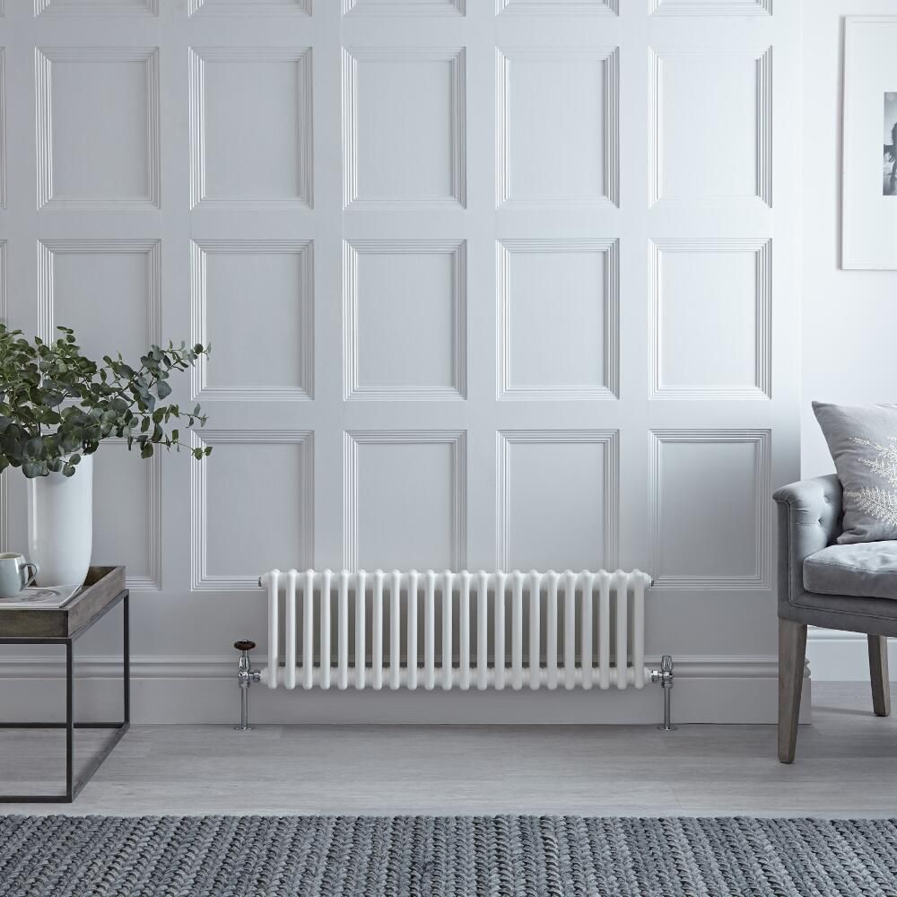 Regent - White Horizontal 2-Column Traditional Cast-Iron Style Radiator - 11.75" x 39.75"