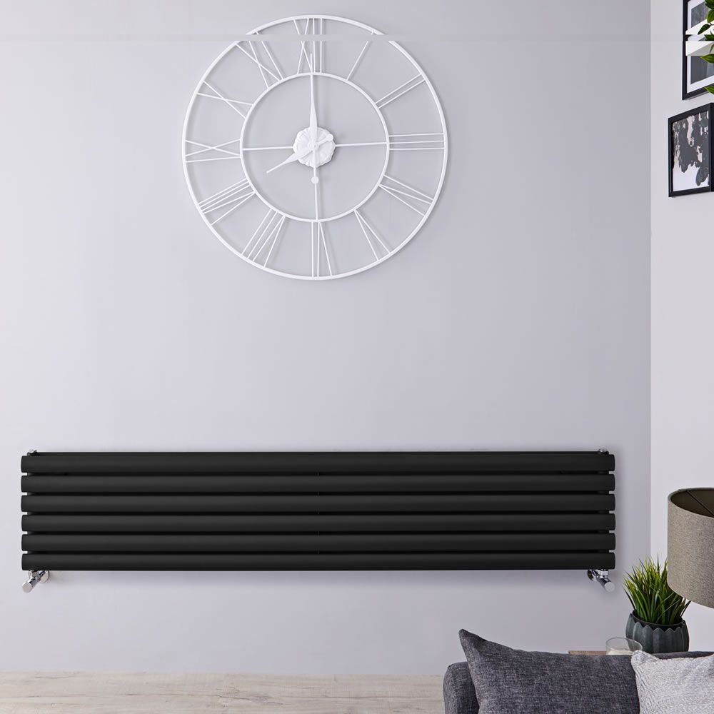 Revive - Black Horizontal Double-Panel Designer Radiator - 14" x 63"