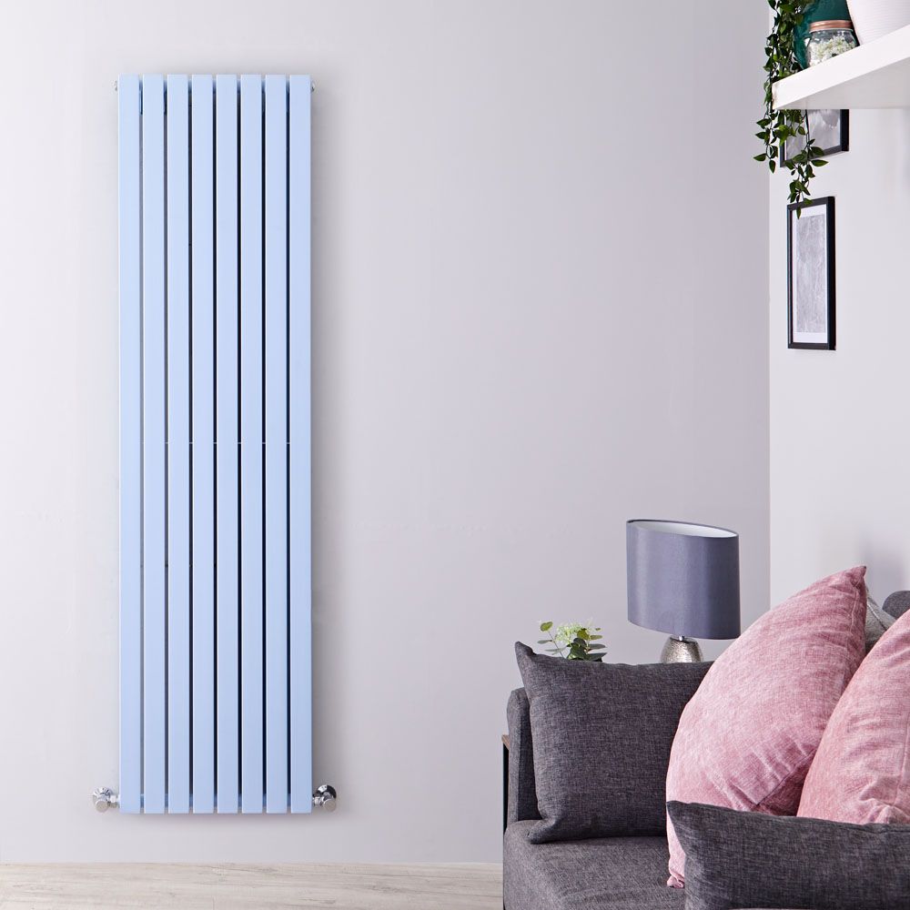 Sloane - Baby Blue Double Flat Panel Vertical Designer Radiator - 70" x 18.5"