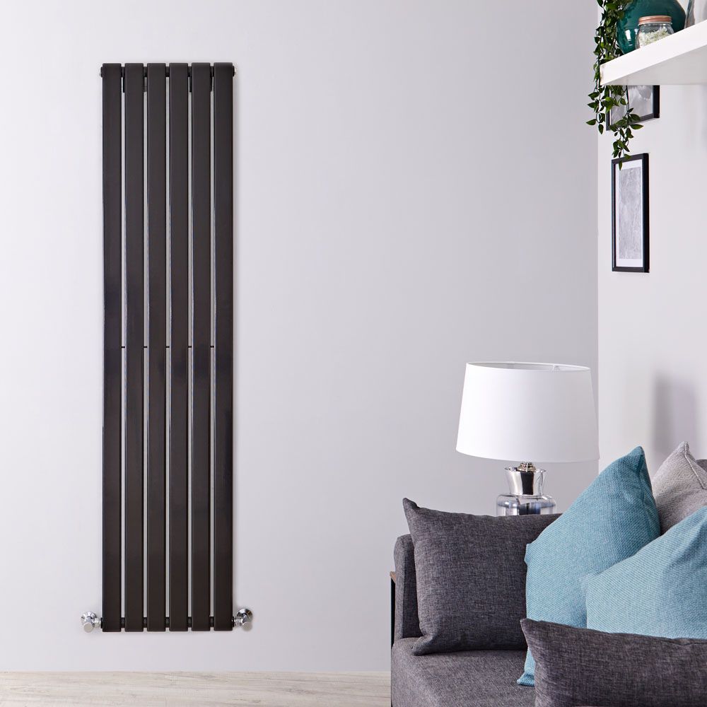 Delta - Black Vertical Single Slim-Panel Designer Radiator - 70" x 16.5"