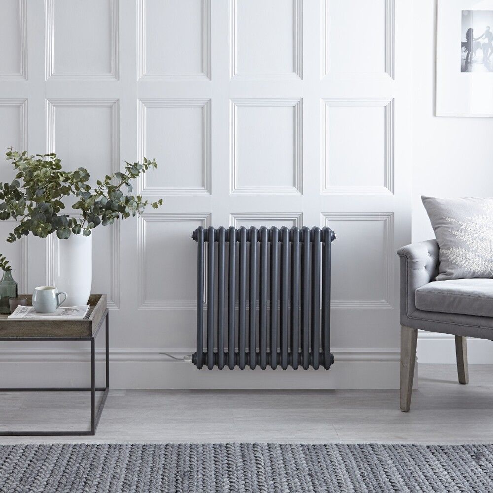 Regent Electric - Anthracite Horizontal 3-Column Traditional Cast-Iron Style Plug-In Radiator - 23.5" x 23"