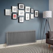 Regent - Metallic Silver Horizontal 3-Column Traditional Cast-Iron Style Radiator - All Sizes