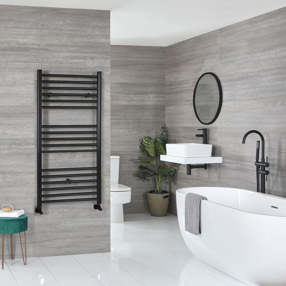 Kent - Matt Black Hydronic Flat Towel Warmer - 47 1/4” x 23 5/8”