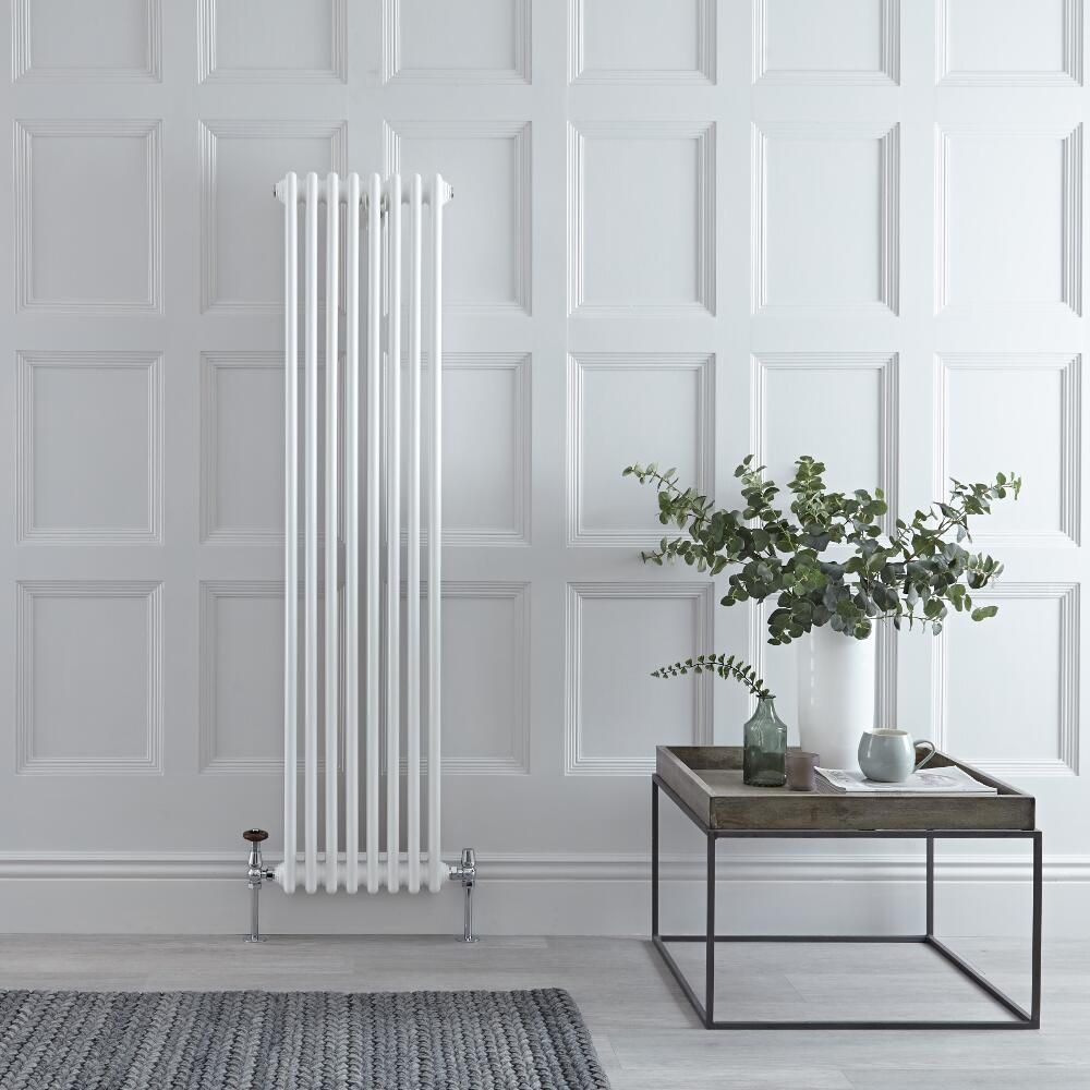 Regent - White Vertical 2-Column Traditional Cast-Iron Style Radiator - 59" x 15"