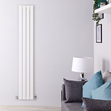 Delta - White Vertical Single Slim-Panel Designer Radiator - 63" x 11"