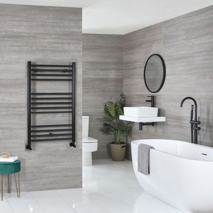 Kent - Matt Black Hydronic Flat Towel Warmer - 39 3/8” x 19 5/8”