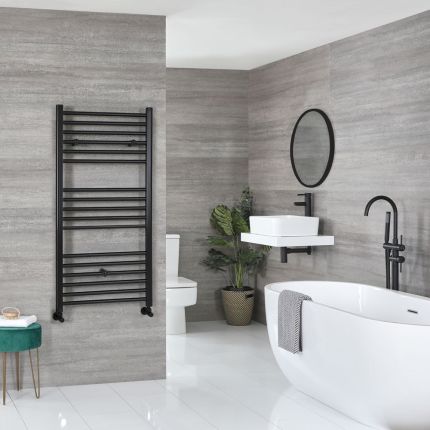 Kent - Matt Black Hydronic Flat Towel Warmer - 47 1/4” x 19 5/8”