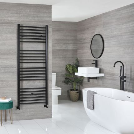 Kent - Matt Black Hydronic Flat Towel Warmer - 63” x 23 5/8”