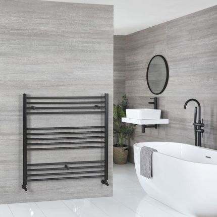 Kent - Matt Black Hydronic Flat Towel Warmer - 39 3/8” x 39 3/8”