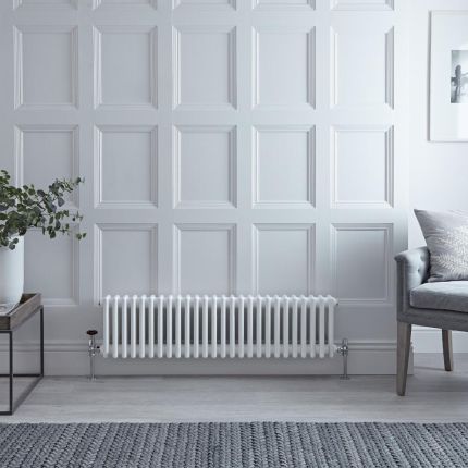 Regent - White Horizontal 3-Column Traditional Cast-Iron Style Radiator - 11.75" x 46.75"