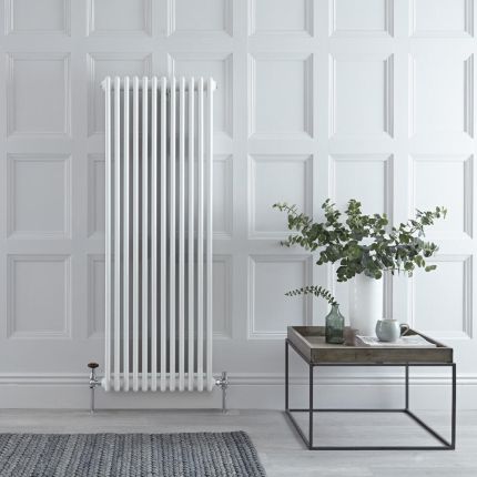 Regent - White Vertical 3-Column Traditional Cast-Iron Style Radiator - 59" x 22"