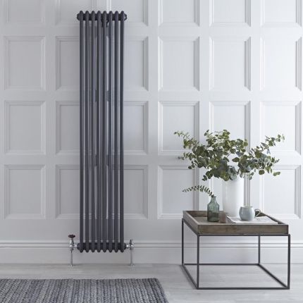 Regent - Anthracite Vertical 3-Column Traditional Cast-Iron Style Radiator - 70.75" x 15"