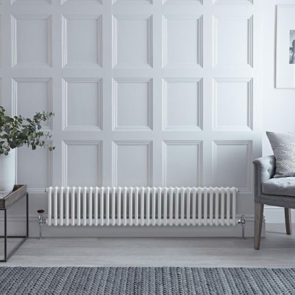 Regent - White Horizontal 2-Column Traditional Cast-Iron Style Radiator - 11.75" x 59.25"