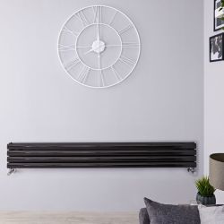 Revive - Black Horizontal Double-Panel Designer Radiator - 9.25" x 63"
