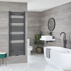 Neva - Anthracite Hydronic Central Connection Flat Towel Warmer - 63” x 19 5/8”