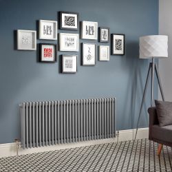 Regent - Metallic Silver Horizontal 3-Column Traditional Cast-Iron Style Radiator - All Sizes