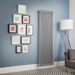 Regent - Metallic Silver Vertical 3-Column Traditional Cast-Iron Style Radiator - All Sizes