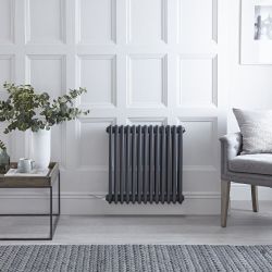 Regent Electric - Anthracite Horizontal 3-Column Traditional Cast-Iron Style Plug-In Radiator - 23.5" x 23"