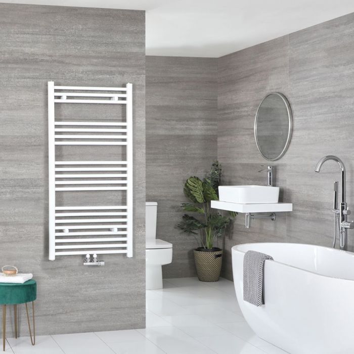 Neva - White Hydronic Central Connection Flat Towel Warmer - 46 3/4” x 23 5/8”