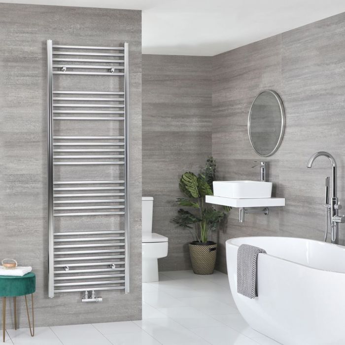 Neva - Chrome Hydronic Central Connection Flat Towel Warmer - 70 1/4” x 23 5/8”