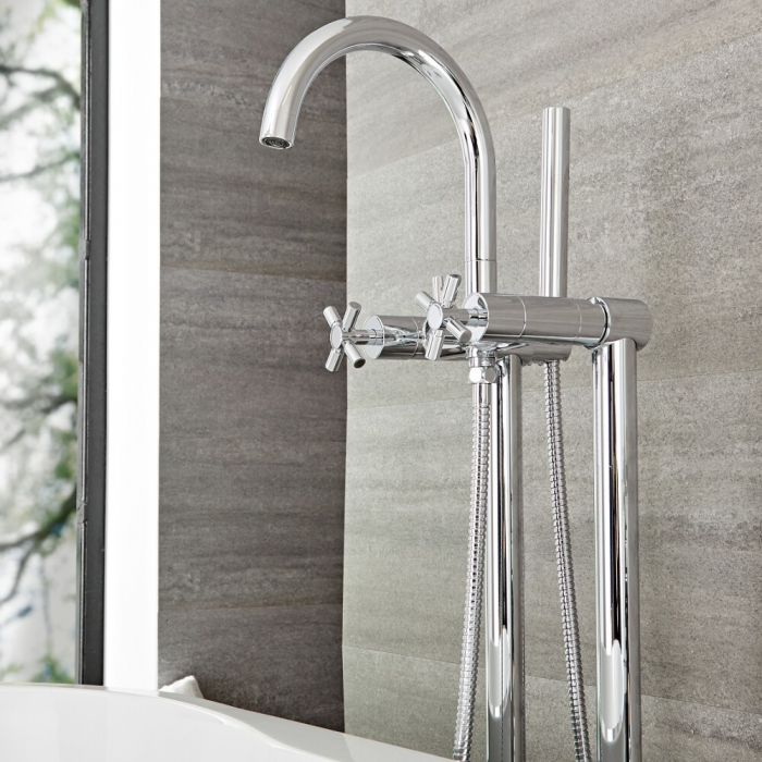 Tec Chrome Freestanding Tub Faucet With Hand Shower