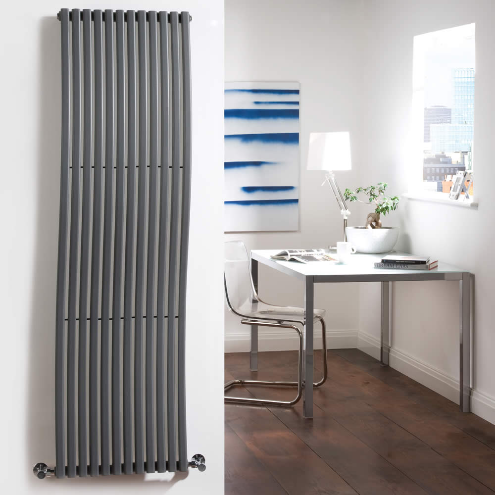 Wave - Anthracite Vertical Single-Panel Designer Radiator - 63" x 18"