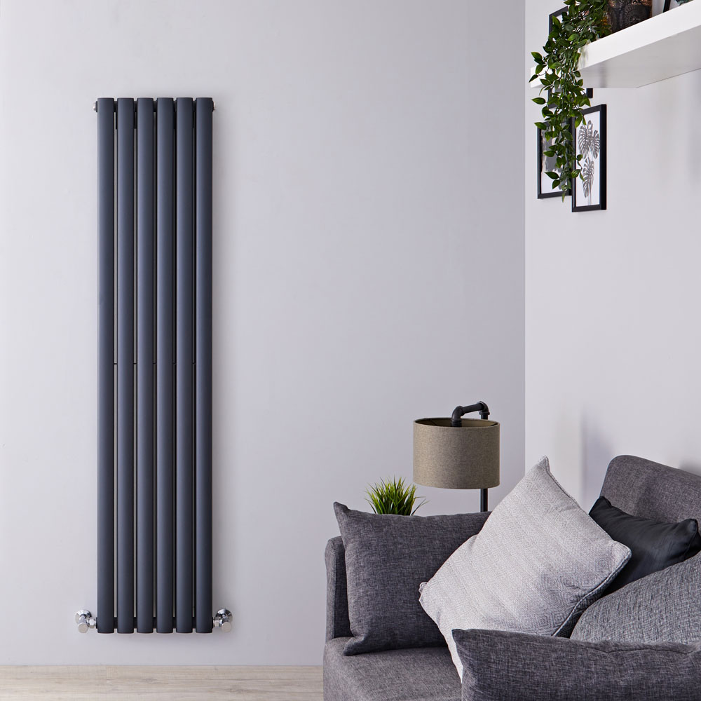 Revive - Anthracite Vertical Double-Panel Designer Radiator - 63" x 14"