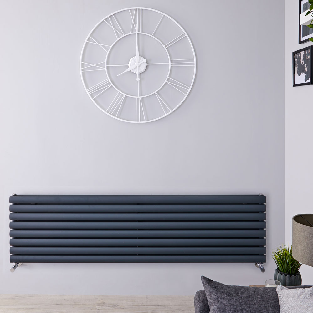 Revive - Anthracite Horizontal Double-Panel Designer Radiator - 18.5" x 63"