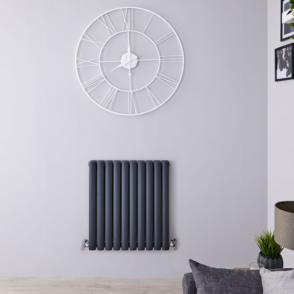 Revive - Anthracite Horizontal Double-Panel Designer Radiator - 25" x 23.25"