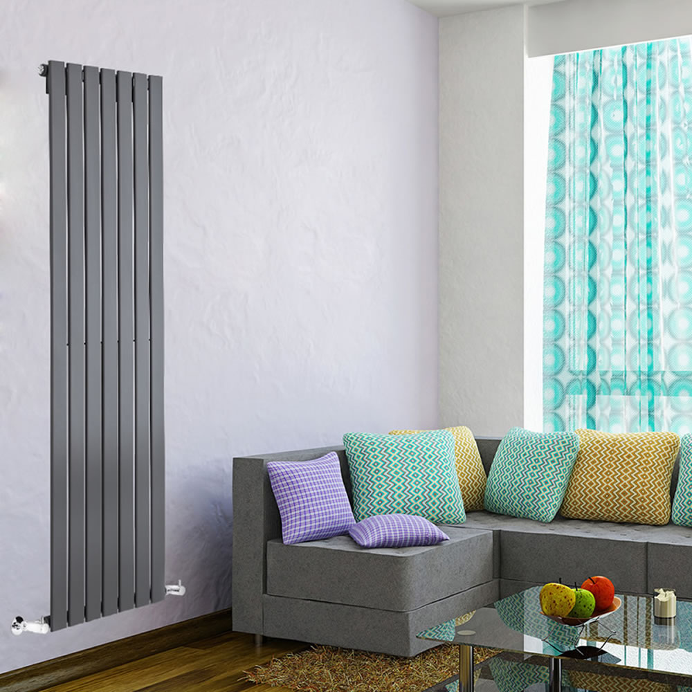 Delta - Anthracite Vertical Single Slim-Panel Designer Radiator - 63" x 19.25"
