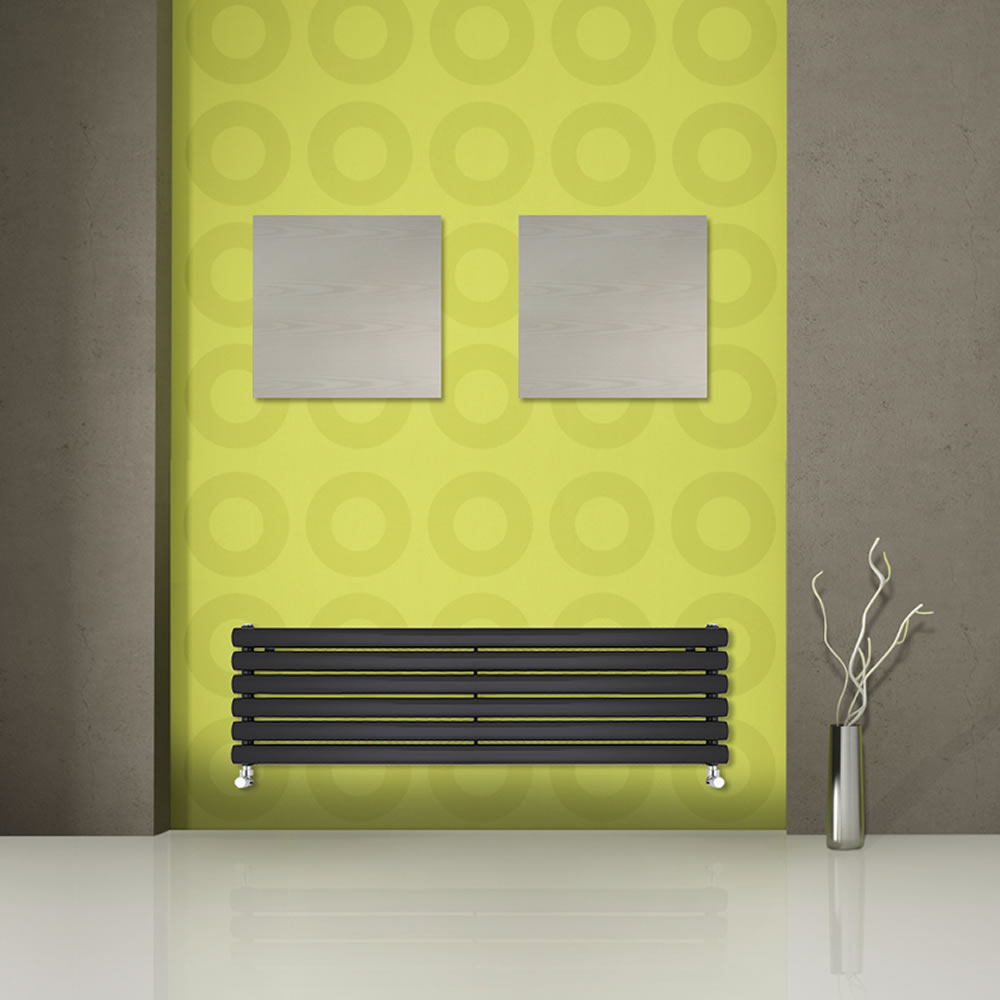 Revive - Black Horizontal Double-Panel Designer Radiator - 14" x 63"