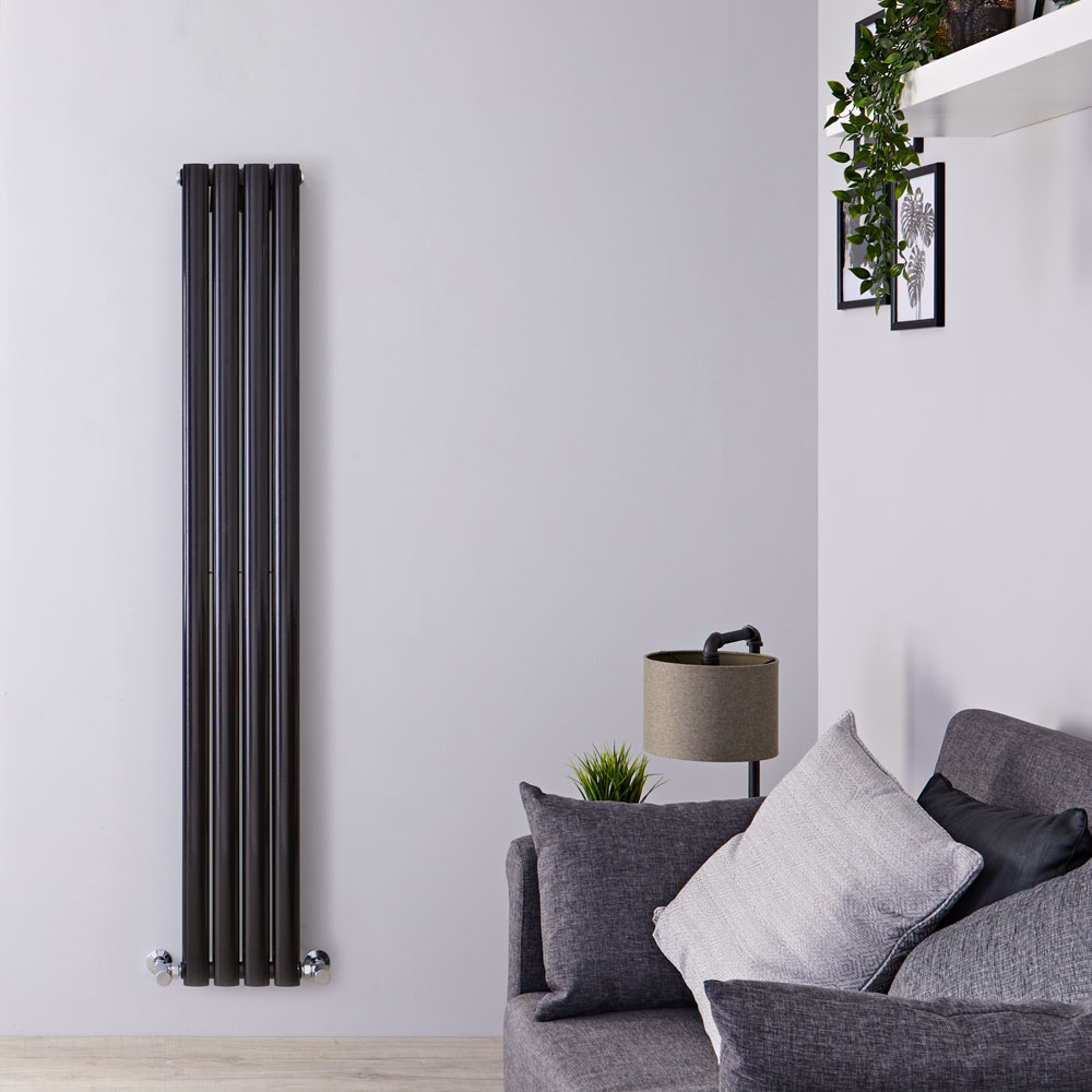 Revive - Black Vertical Double-Panel Designer Radiator - 63" x 9.25"