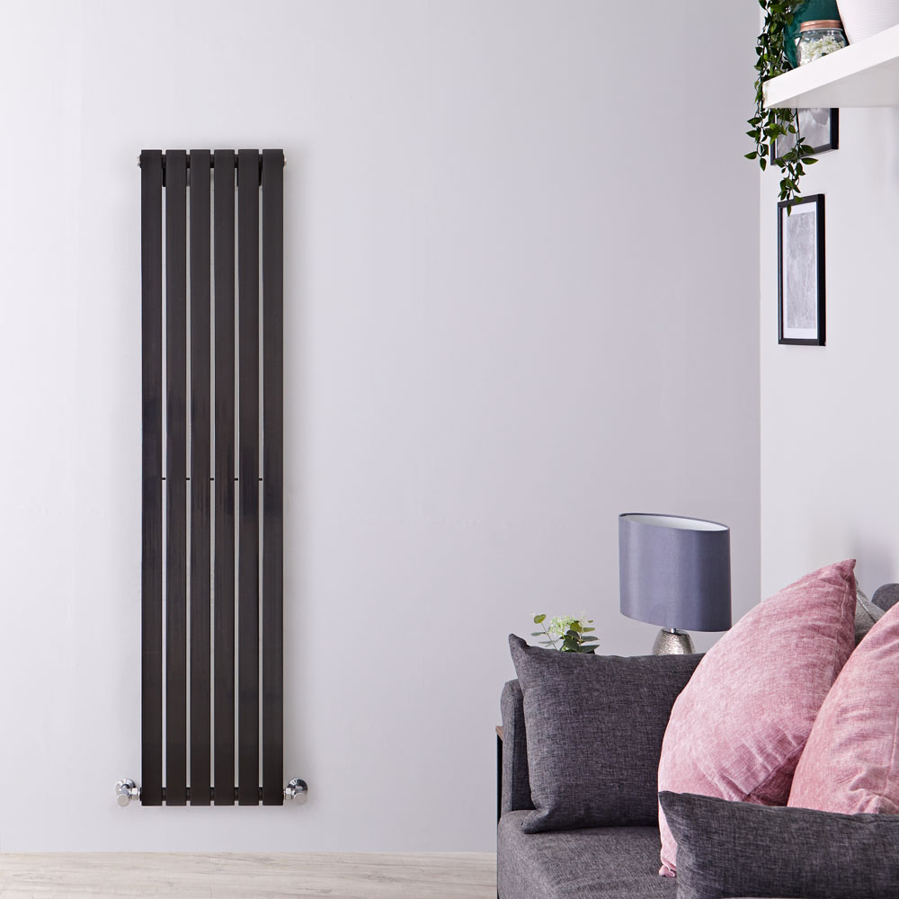 Sloane - Black Vertical Single Flat-Panel Designer Radiator - 63" x 14"