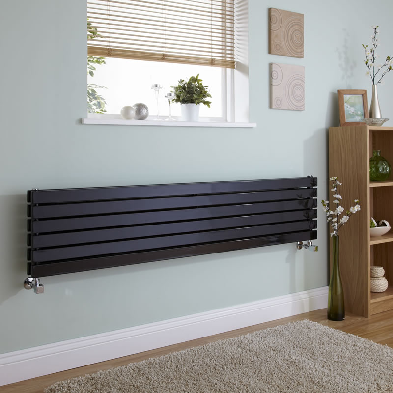 Sloane - Black Horizontal Double Flat-Panel Designer Radiator - 14" x 63"