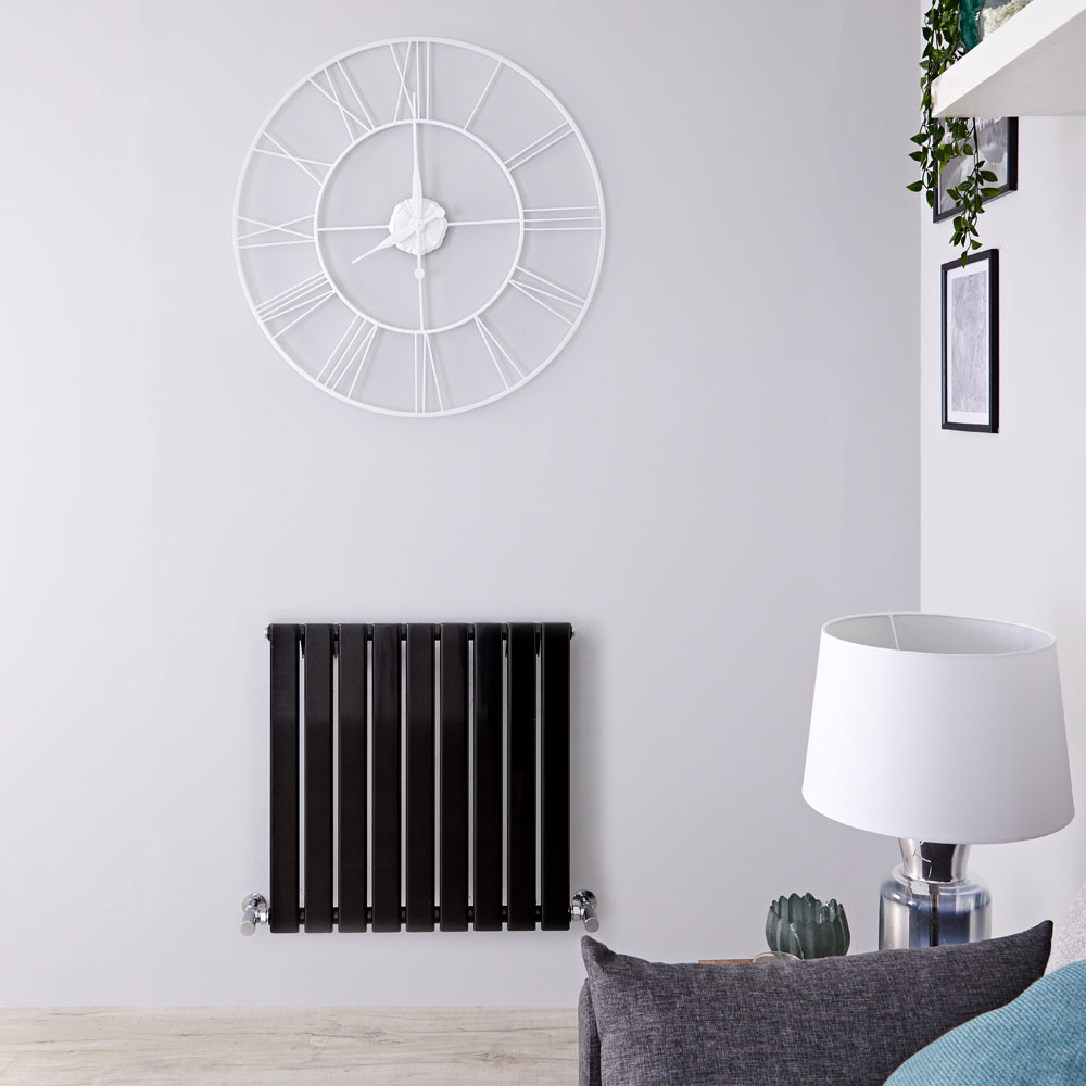 Delta - Black Horizontal Single Slim-Panel Designer Radiator - 25" x 24.75"