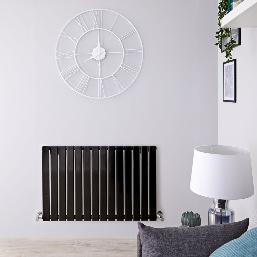 Delta - Black Horizontal Single Slim-Panel Designer Radiator - 25" x 38.5"
