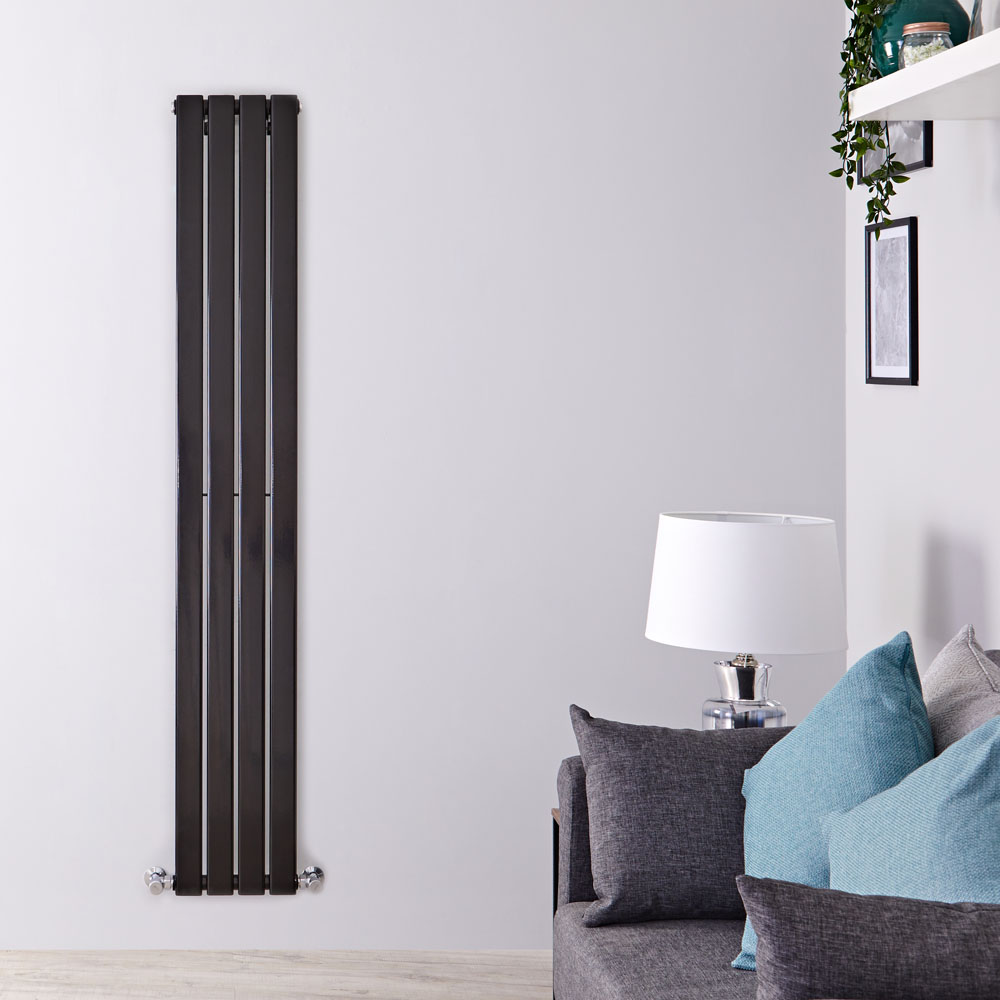 Delta - Black Vertical Single Slim-Panel Designer Radiator - 63" x 11"