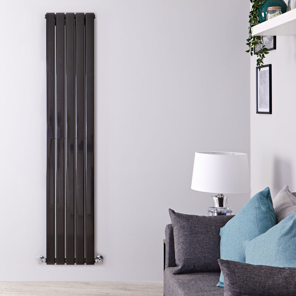 Delta - Black Vertical Double Slim-Panel Designer Radiator - 63" x 13.75"