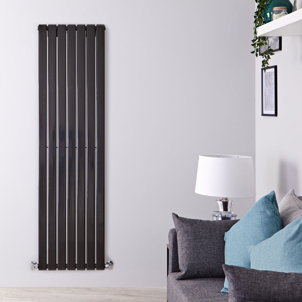 Delta - Black Vertical Single Slim-Panel Designer Radiator - 63" x 19.25"