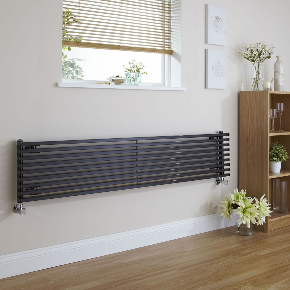 Fin - Black Horizontal Single-Panel Designer Radiator - 13.5" x 63"