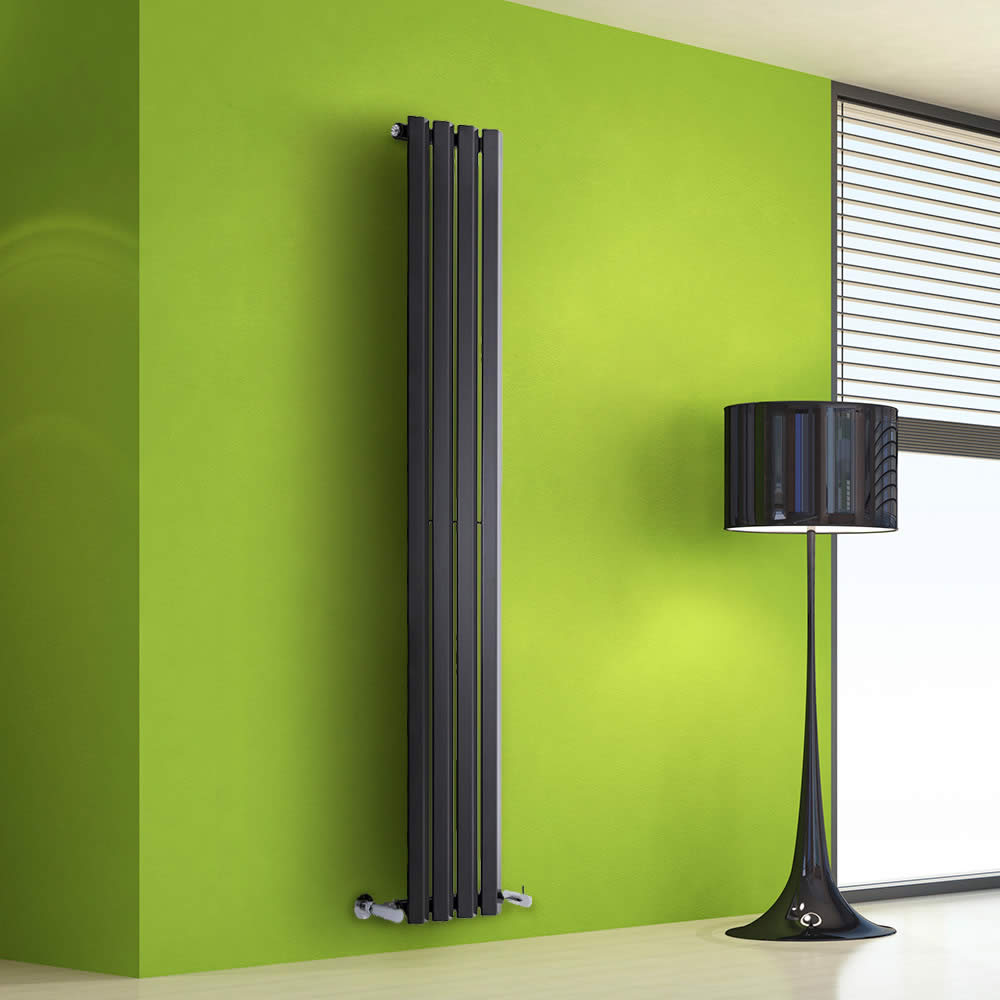 Edifice - Black Vertical Single-Panel Designer Radiator - 63" x 11"