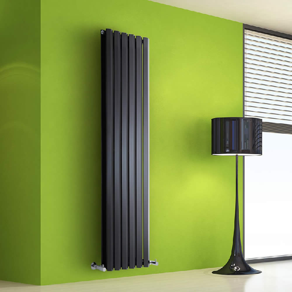 Edifice - Black Vertical Double-Panel Designer Radiator - 63" x 16.5"