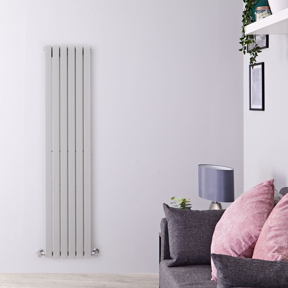 Sloane - Silver Vertical Single Flat-Panel Designer Radiator - 63" x 14"