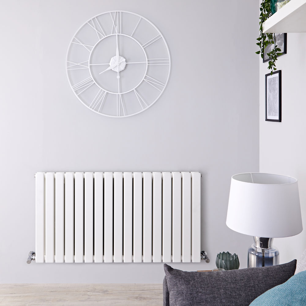 Delta - White Horizontal Double Slim-Panel Designer Radiator - 25" x 46.75"