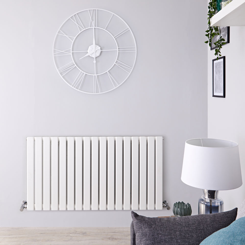 Delta - White Horizontal Single Slim-Panel Designer Radiator - 25" x 46.75"