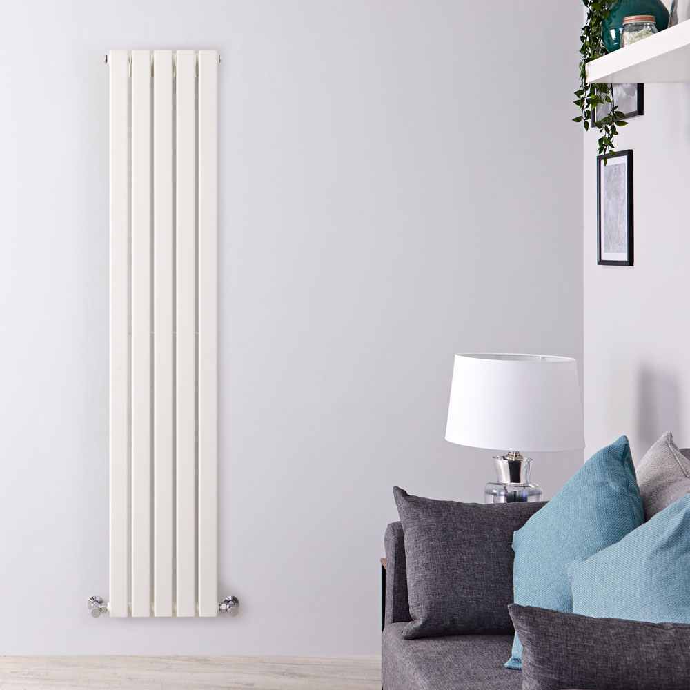 Delta - White Vertical Single Slim-Panel Designer Radiator - 63" x 13.75"