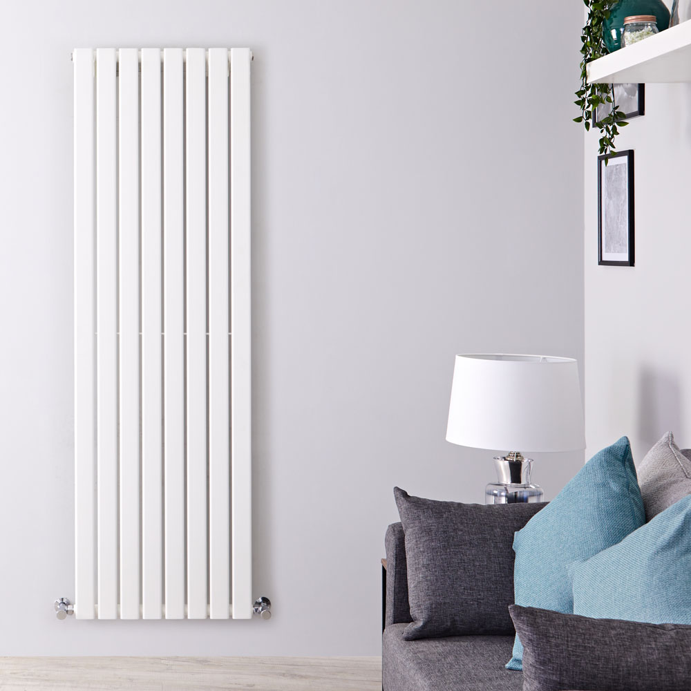 Delta - White Vertical Single Slim-Panel Designer Radiator - 63" x 22"