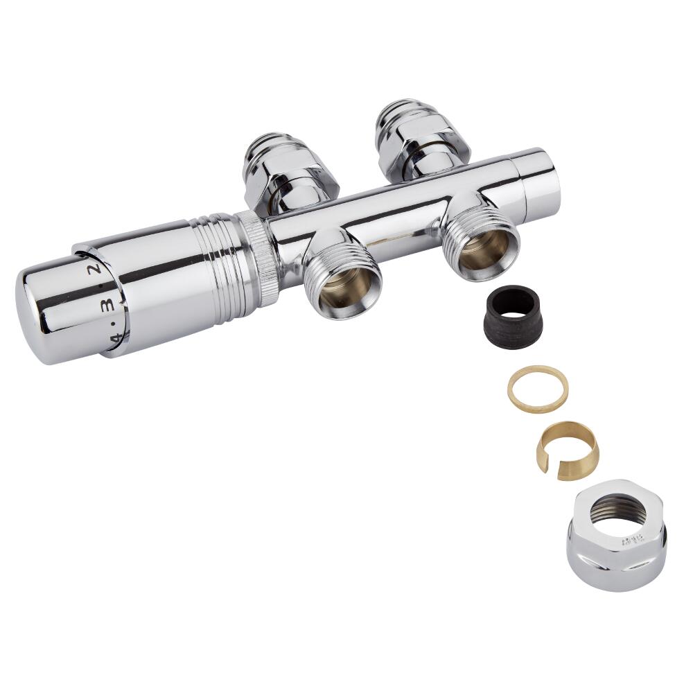Hudson Reed Chrome Thermostatic Straight H-Block Radiator Valve