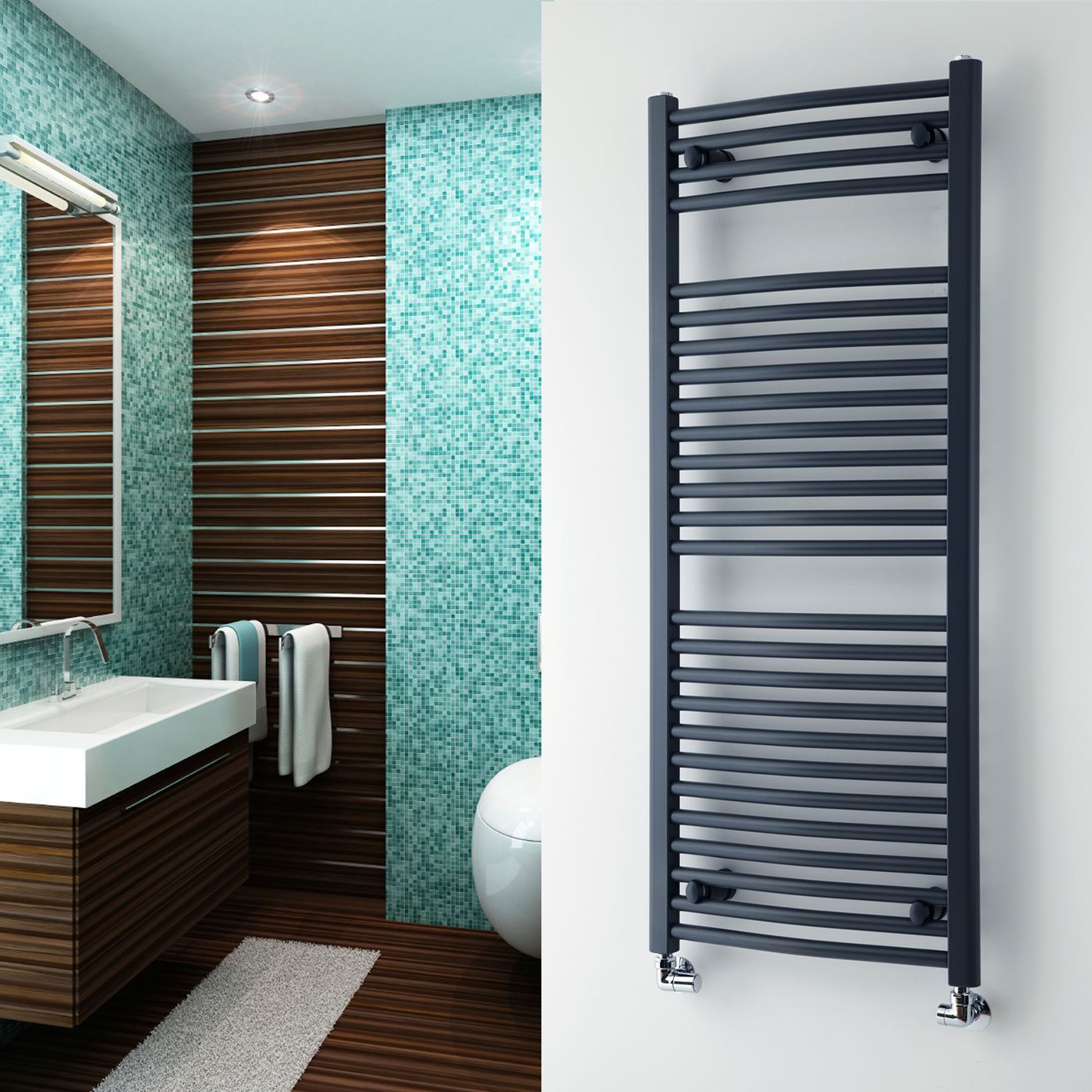 Loa - Hydronic Anthracite Heated Towel Warmer - 47.25" x 19.75"